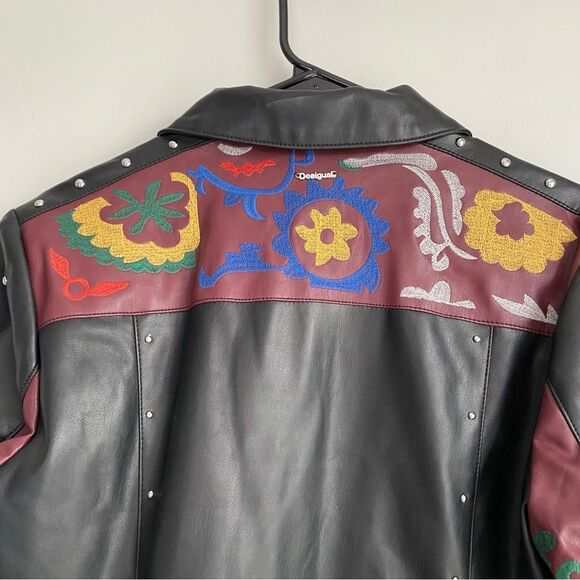 Desigual Carole Jewelled Faux Leather Embroidered Jacket Size 8 NWT - Picture 10 of 13